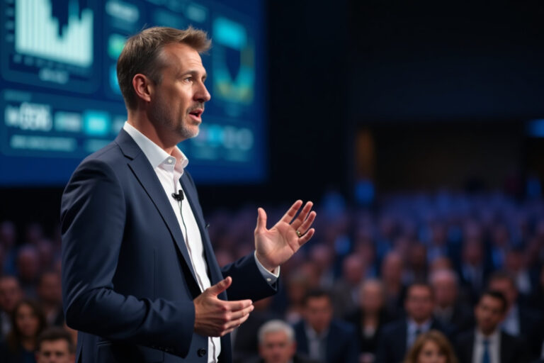 Business Speaker Presenting at Conference – Professional Presentation for Corporate Events